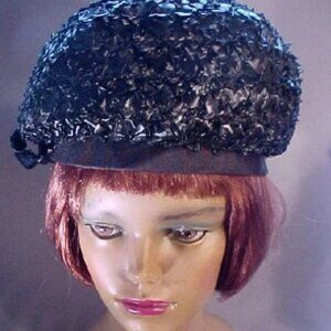 Vintage 1960's GENEVIEVE Original Black Straw Hat